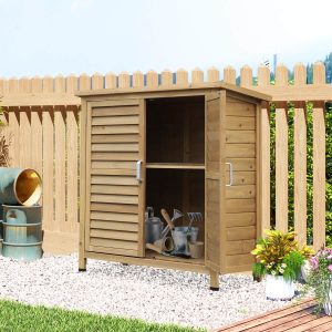 Garden Storage Shed Solid Fir Wood Garage Organisation W/ Doors Natural