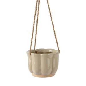 Hanging ceramic petal plant pot - cream