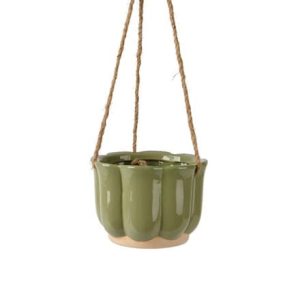 Hanging ceramic petal plant pot - green