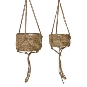 Jute hanging indoor plant pot set of 2 - natural