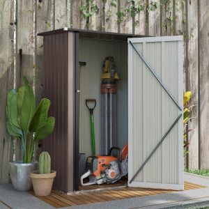 Outdoor Storage Shed Steel Garden Shed W/ Lockable Door Brown