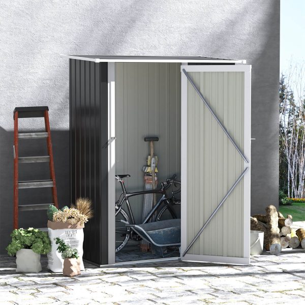 Outdoor Storage Shed Steel Garden Shed W/ Lockable Door Dark Grey