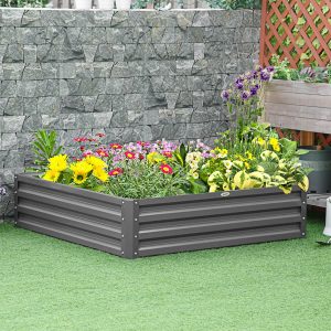 Raised Garden Bed Metal Garden Flower Vegetable Planter Light Grey