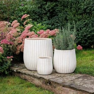 Set of three ribbed planters - antique cream