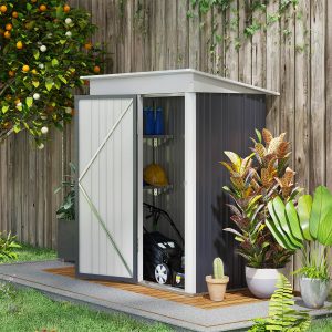 Steel Garden Shed Small Lean-To Shed For Bike 5X3 Ft Dark Grey