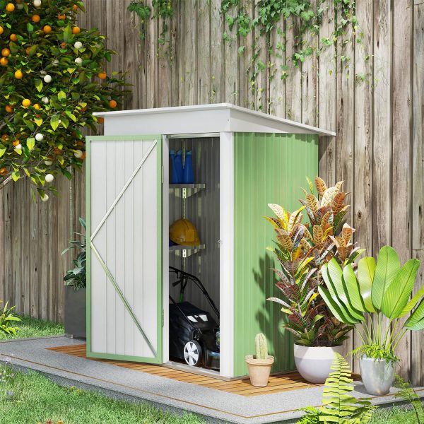 Steel Garden Shed Small Lean-To Shed For Bike Tool 5X3 Ft Green