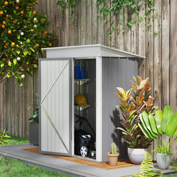 Steel Garden Shed Small Lean-To Shed For Bike Tool 5X3 Ft Grey