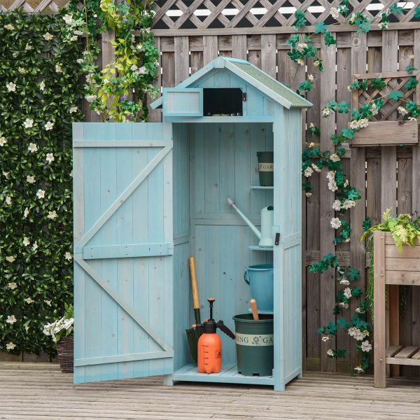 Wooden Garden Storage Shed Tool Storage Box 77 X 54 X 179 Cm Blue