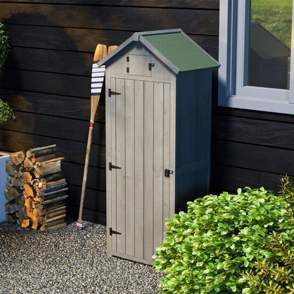 Wooden Garden Storage Shed Tool Storage Box 77 X 54 X 179 Cm Grey