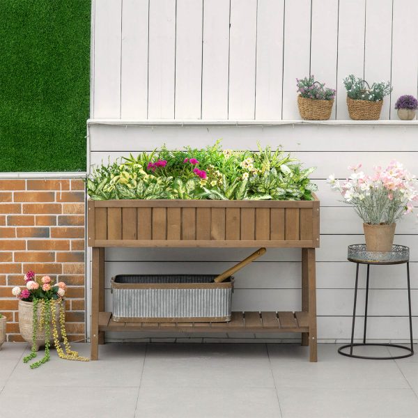 Wooden Herb Planter Stand 8 Cubes Bottom Shelf Raised Bed Brown