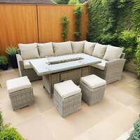 Bracken Outdoors Richmond Rectangular Rattan Corner Sofa Garden Furniture Set with Fire Pit Table, Mid March 2025