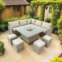 Bracken Outdoors Richmond Square Rattan Corner Sofa Garden Furniture Set with Fire Pit Table, Late March 2025