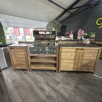 Ex Display Draco Grills Teak 4 Burner Outdoor Kitchen with Modular Double Cupboard and Single Cabinet