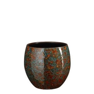 Glazed speckle plant pot - blue & rust