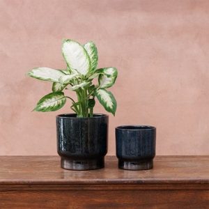 Reactive glaze plant pot - dark blue