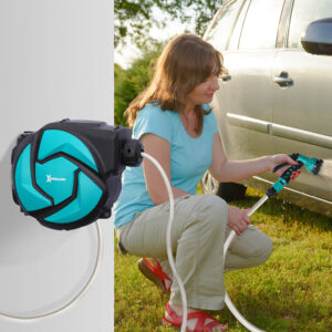 10M Water Hose Reel Compact Garden Patio Car Locking Auto Retract Spray