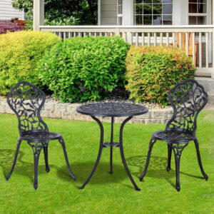 Aluminium Bistro Set Garden Coffee Table Chair Outdoor Dining Set Black