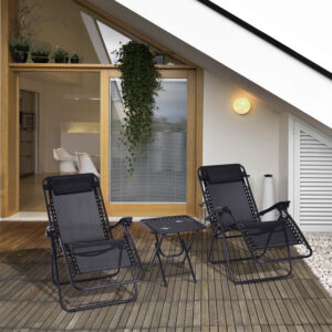 Black 3 Piece Folding Zero Gravity Sun Lounger & Table Set