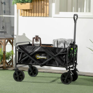 Black Folding Outdoor Storage Trolley Cart