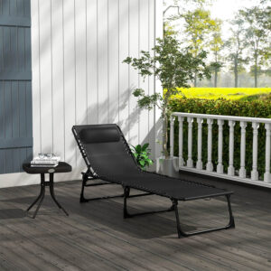 Black Folding Sun Lounger With Four-Position Adjustable Back
