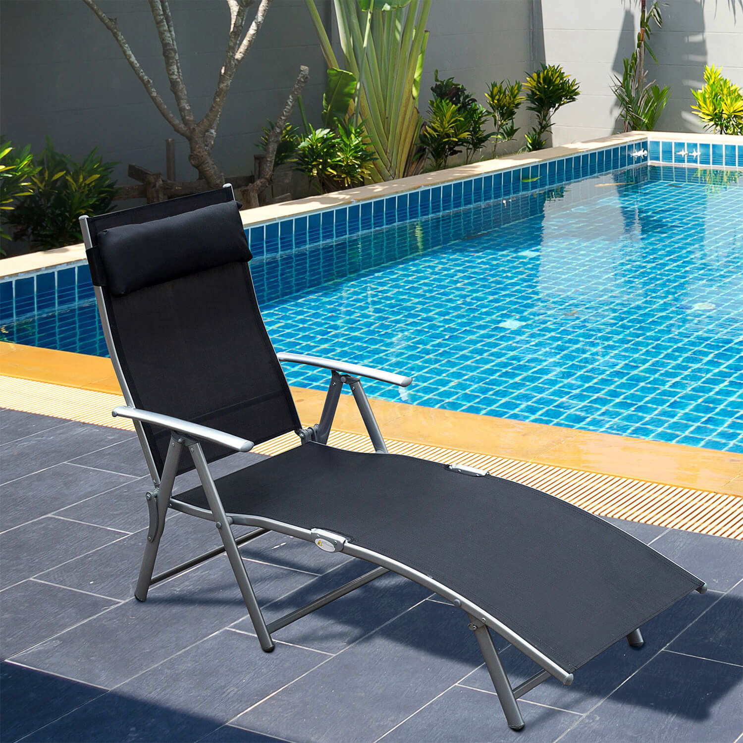 Black Sun Lounger Recliner With Headrest