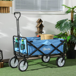 Blue Folding Outdoor Storage Trolley Cart