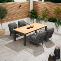 Bracken Outdoors Colorado Rope 4 Seat Rectangular Aluminium Teak Garden Lounge Dining Set, Mid May 2025