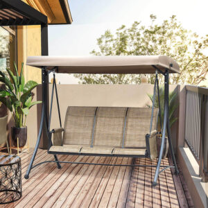 Brown 3 Seat Metal Patio Swing Chair