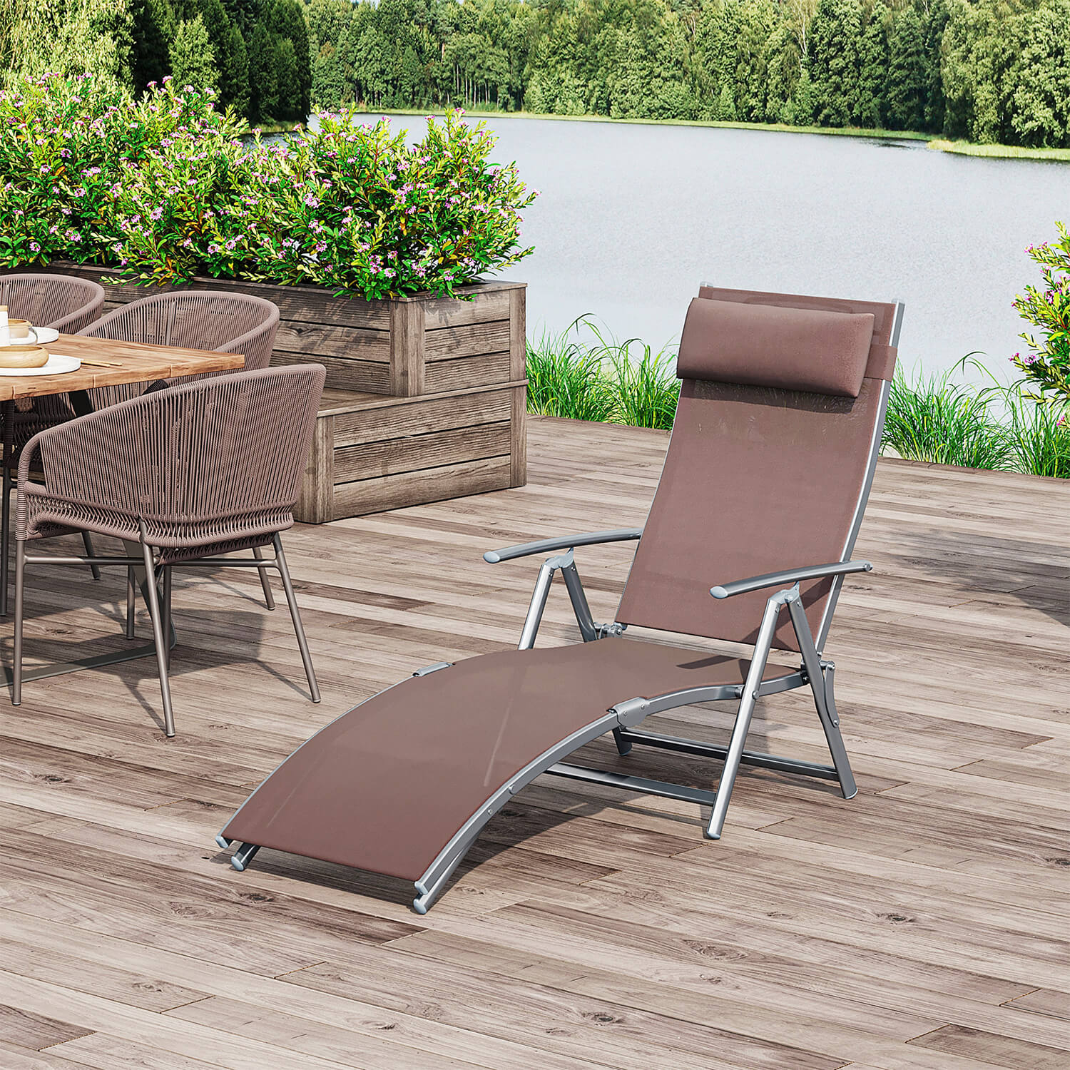 Brown Sun Lounger Recliner With Headrest