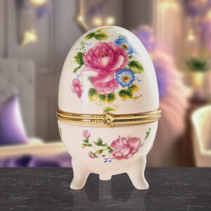 Ceramic Egg Jewellery Box Pink Rose