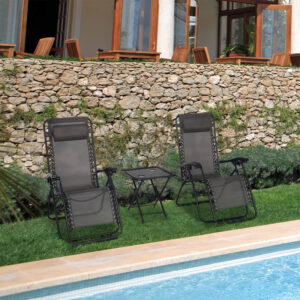 Dark Grey 3 Piece Folding Zero Gravity Sun Lounger & Table Set