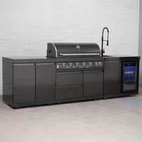 Draco Grills 6 Burner BBQ Black Stainless Steel Modular Outdoor Kitchen with Fridge and Sink Unit and Double Cabinet, Mid May 2025 / Without Side Panels