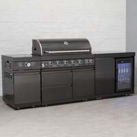 Draco Grills 6 Burner BBQ Black Stainless Steel Modular Outdoor Kitchen with Sear Station and Fridge Unit, Mid May 2025 / With Side Panels