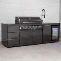 Draco Grills 6 Burner BBQ Black Stainless Steel Modular Outdoor Kitchen with Triple Drawer and Fridge and Sink Unit, Mid May 2025 / With Side Panels