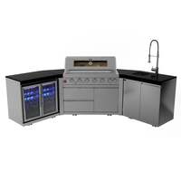 Draco Grills 6 Burner BBQ Modular Outdoor Kitchen with Double Fridge and Sink, Mid June 2025 / With Granite Side Panels