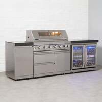Draco Grills 6 Burner BBQ Modular Outdoor Kitchen with Gas Bottle Cabinet and Double Fridge, Mid June 2025 / Without Granite Side Panels