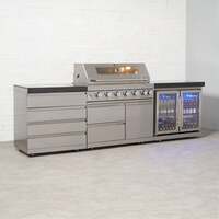 Draco Grills 6 Burner BBQ Modular Outdoor Kitchen with Quad Drawer and Double Fridge Unit, Mid June 2025 / Without Granite Side Panels