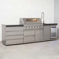 Draco Grills 6 Burner BBQ Modular Outdoor Kitchen with Quad Drawer and Single Fridge and Sink Unit, Mid May 2026 / Without Granite Side Panels