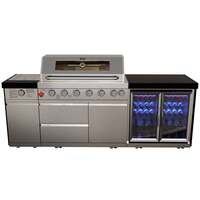 Draco Grills 6 Burner BBQ Modular Outdoor Kitchen with Sear Station and Double Fridge Unit, Mid June 2025 / With Granite Side Panels