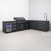 Draco Grills Fusion 6 Burner Black Outdoor Kitchen with Modular Side Burner, 90 Degree Corner, Single Fridge, Sink, Double Cupboard, Mid March 2026