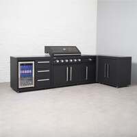 Draco Grills Fusion 6 Burner Black Outdoor Kitchen with Modular Side Burner, Single Fridge, 90 Degree Corner, Double Cupboard, Mid March 2026