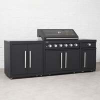 Draco Grills Fusion 6 Burner Black Outdoor Kitchen with Modular Side Burner and Double Cupboard, End of January 2026