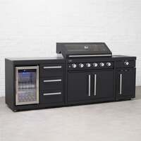 Draco Grills Fusion 6 Burner Black Outdoor Kitchen with Modular Side Burner and Single Fridge, Early June 2025