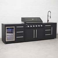 Draco Grills Fusion 6 Burner Black Outdoor Kitchen with Modular Single Fridge and Sink, End of May 2025