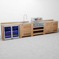 Draco Grills Teak 4 Burner Outdoor Kitchen with Modular Double Cupboard, Sink, Double Fridge, Mid June 2025 / With Side Panels