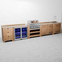 Draco Grills Teak 4 Burner Outdoor Kitchen with Modular Triple Drawer Unit, Double Cupboard, Sink, Double Fridge, Mid June 2025 / Without Side Panels