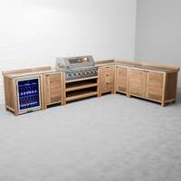 Draco Grills Teak 6 Burner Outdoor Kitchen with Modular Single Fridge, Single Cupboard, Corner Cabinet, Double Cupboard, Late June 2025 / Without Side Panels