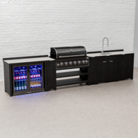 Draco Grills Teak Carbon Line Modular Outdoor Kitchen 6 Burner Black Stainless Steel Barbecue with Double Fridge, Sink and Cupboard, Mid February 2026