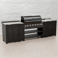 Draco Grills Teak Carbon Line Modular Outdoor Kitchen 6 Burner Black Stainless Steel Barbecue with Side Burner and Single Cabinet, Mid February 2026