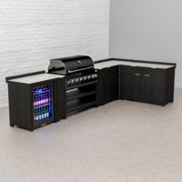 Draco Grills Teak Carbon Line Modular Outdoor Kitchen 6 Burner Black Stainless Steel Barbecue with Single Fridge, Cupboard and Double Drawer Cabinet, End of January 2026